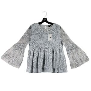 LUMIE Bell Sleeve Lace Blouse Womens L White Black Romantic T0330-WB NWT